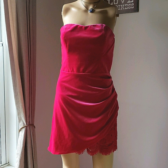 Amanda Uprichard Pink Velvet Lace Slit Dress - Picture 1 of 9